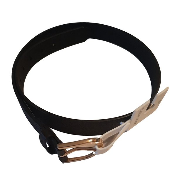 Small Calvin Klein Chocolate Brown Leather Belt Gold Buckle NEW main image 4